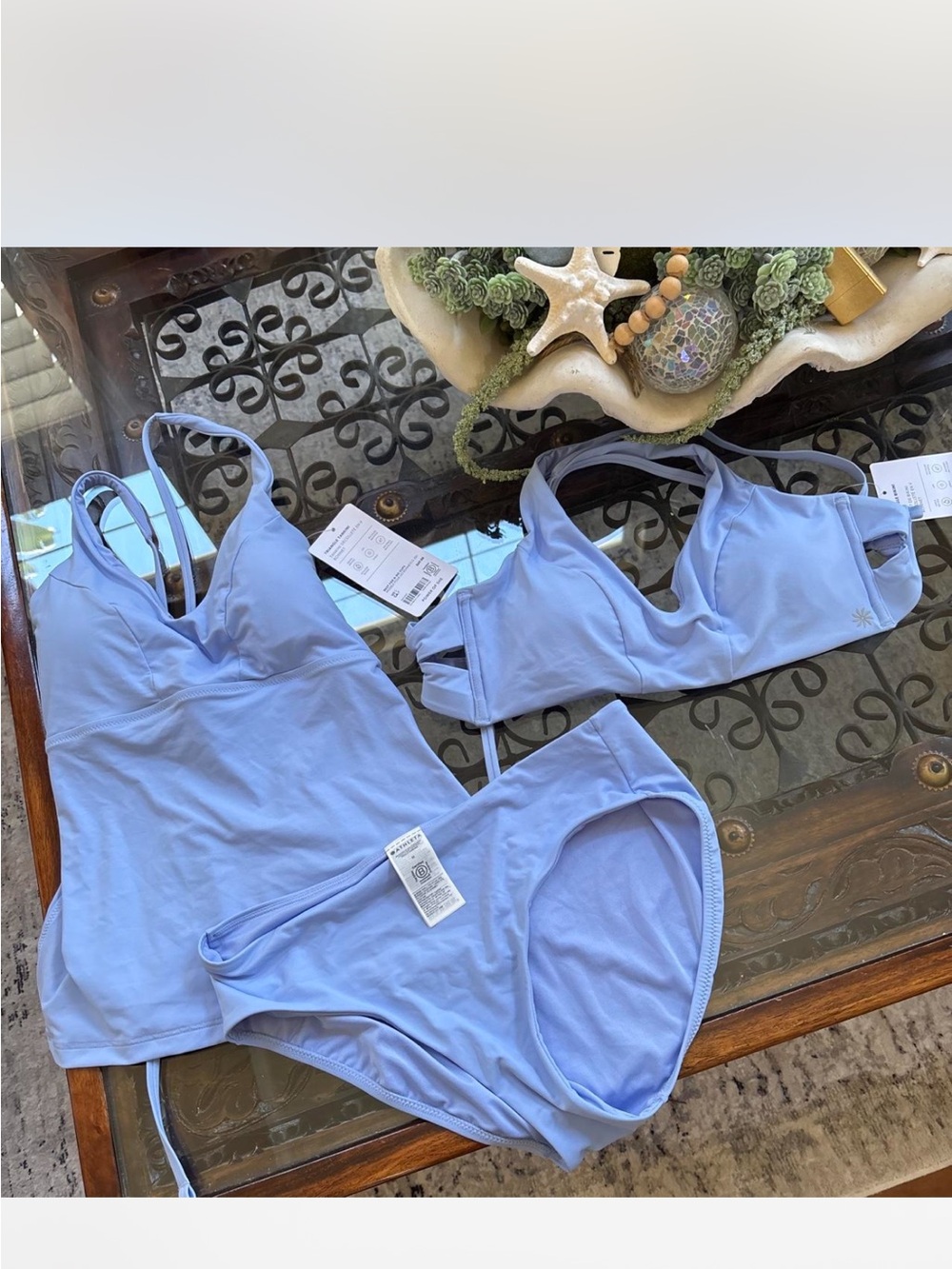 NWT Athleta small Light Blue Women's Swim Tankini & Bikini Set 3 pieces